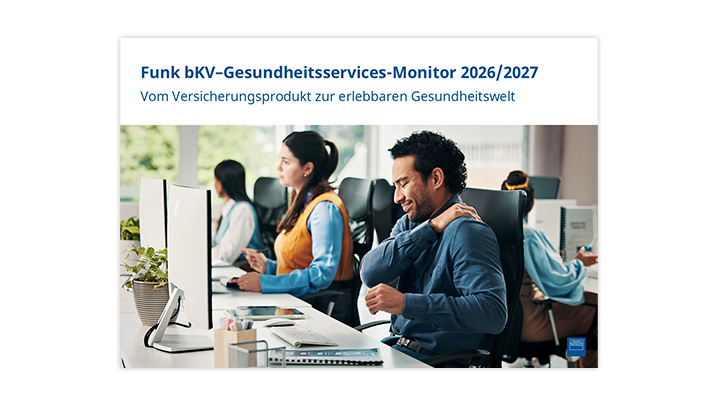 Titelblatt der Studie mit Bild. Auf dem Bild ist ein Mann am Schreibtisch zu sehen, der Rückenschmerzen hat.